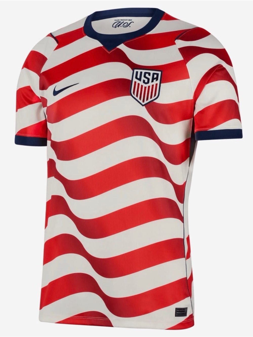 Nike USA Red & White Wavy Stripe Soccer Jersey with Navy Trim